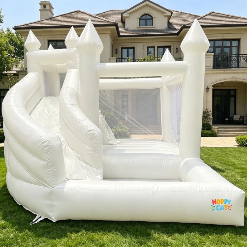 PVC Tarpaulin Elegant White Inflatable Bouncy Castle with Slide & Ball Pit