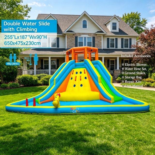 Double Lane Inflatable Water Slide with Climbing Wall