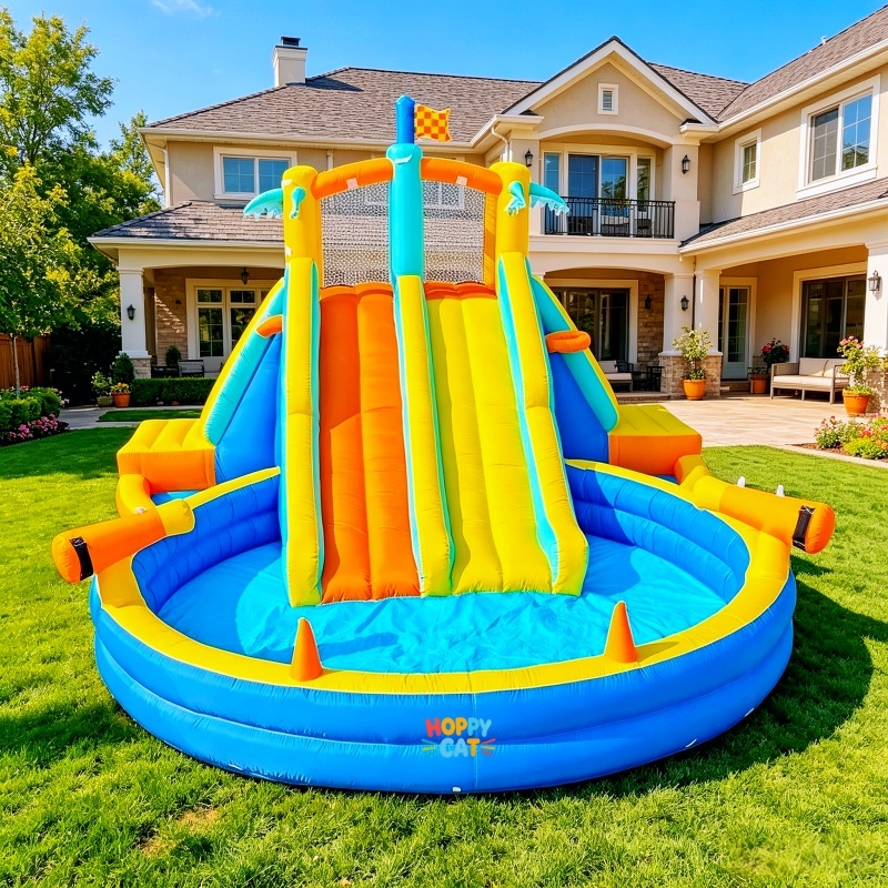 Double Lane Inflatable Water Slide with Splash Pool