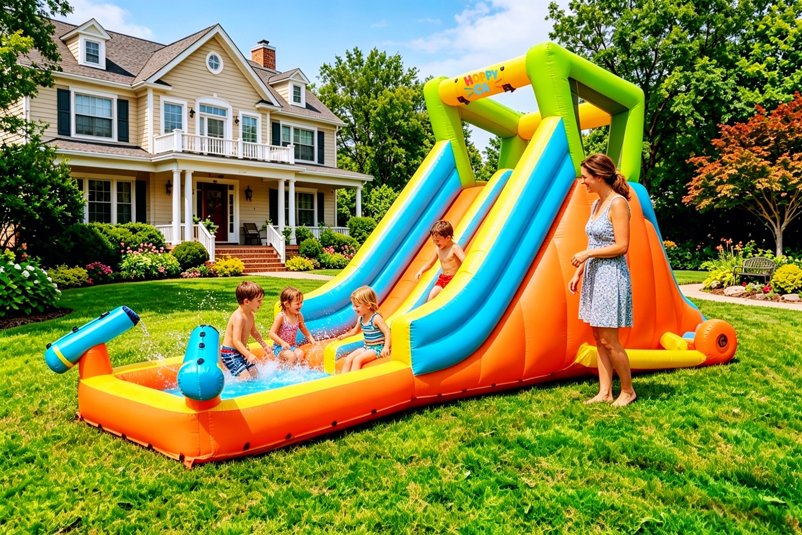 Heavy Duty 840D Oxford Cloth Kids Waterslide with Climbing Wall,