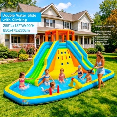 Double Lane Inflatable Water Slide with Climbing Wall