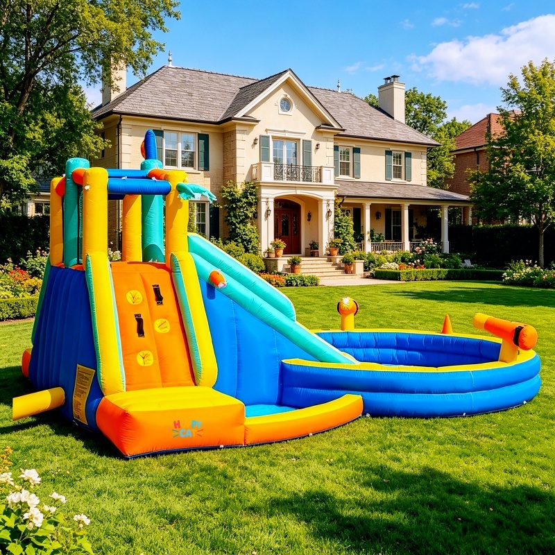 Double Lane Inflatable Water Slide with Splash Pool