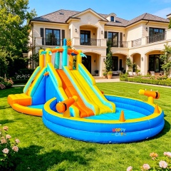 Double Lane Inflatable Water Slide with Splash Pool