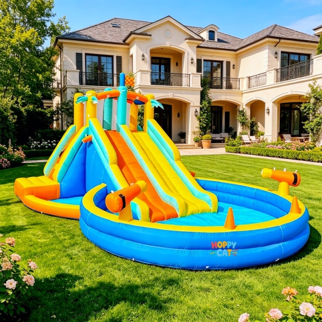 Double Lane Inflatable Water Slide with Splash Pool