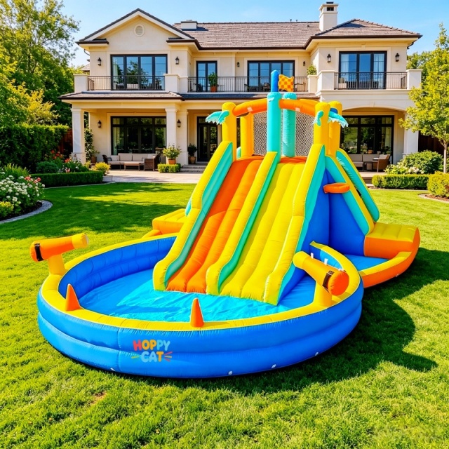 Double Lane Inflatable Water Slide with Splash Pool