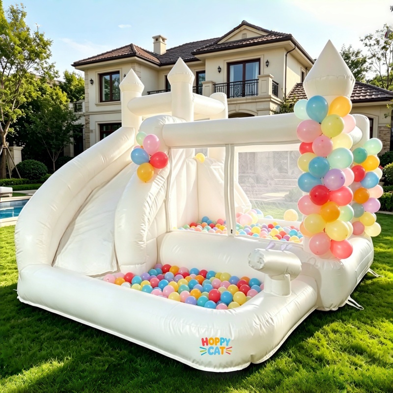 3.2m White Wet Dry Inflatable Bounce Castle with Slide & Water Gun