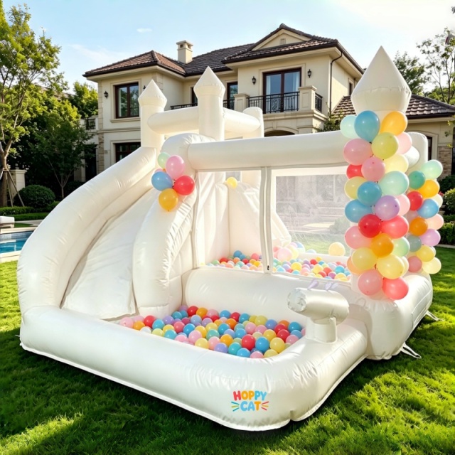 3.2m White Wet Dry Inflatable Bounce Castle with Slide & Water Gun