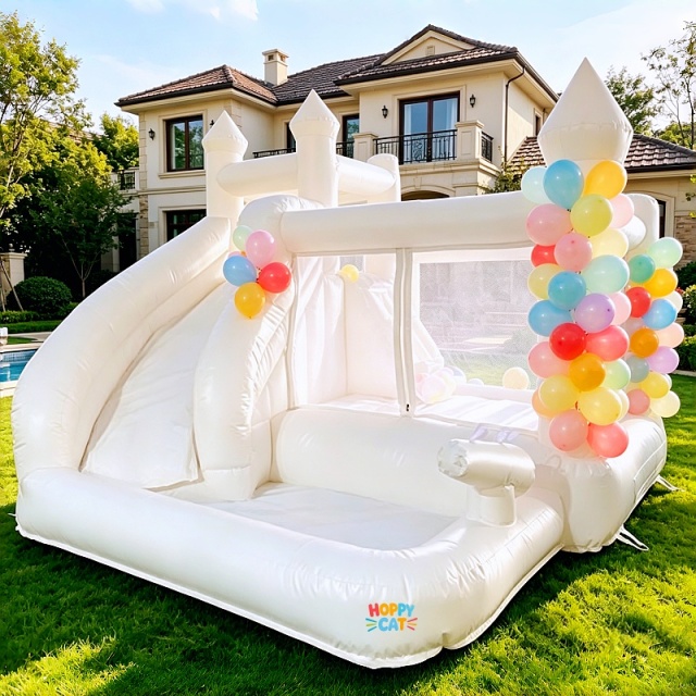 3.2m White Wet Dry Inflatable Bounce Castle with Slide & Water Gun