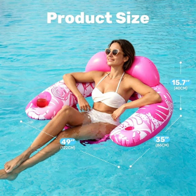 MaxInflatable Inflatable Pool Lounge Chairs with Cup Holders