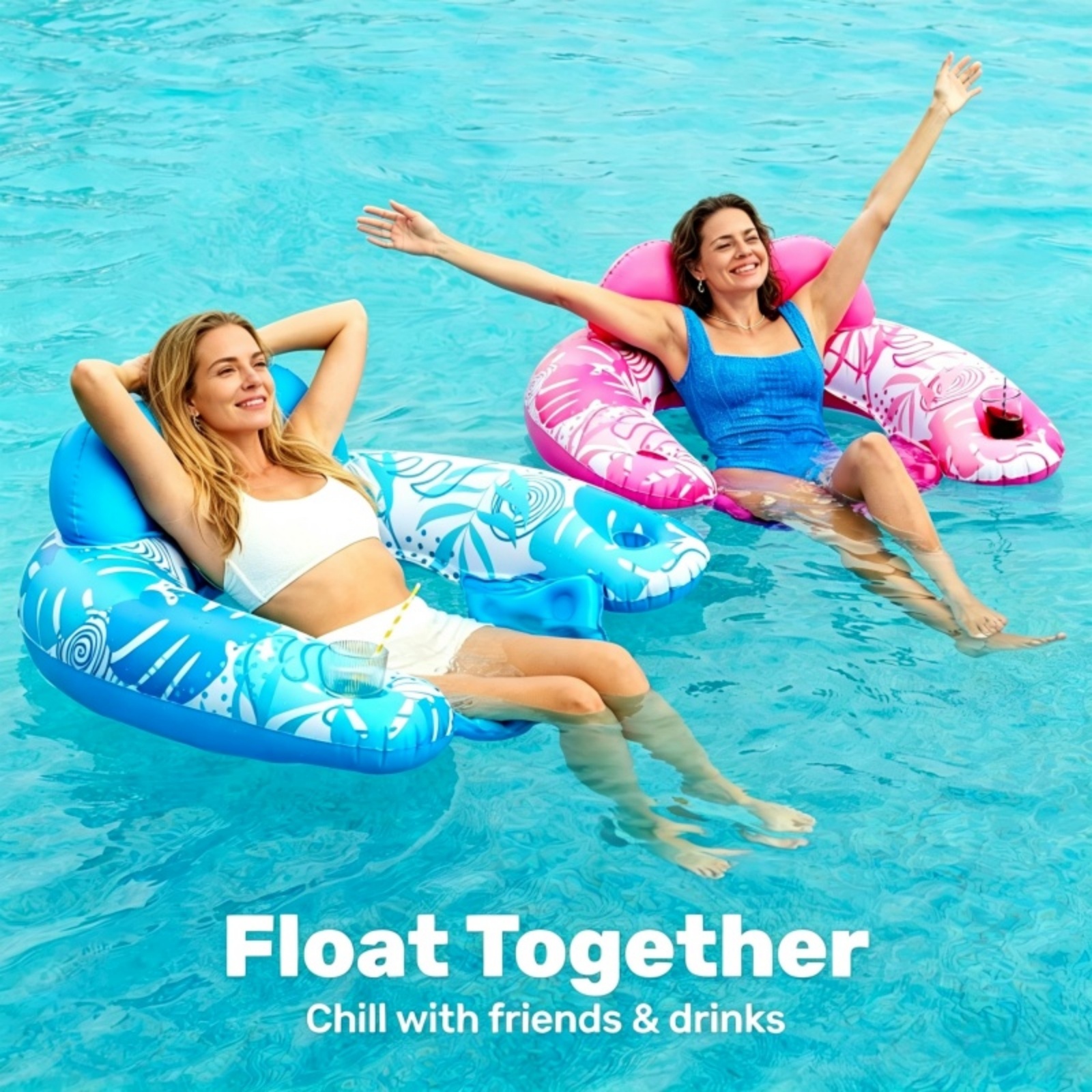 MaxInflatable Inflatable Pool Lounge Chairs with Cup Holders