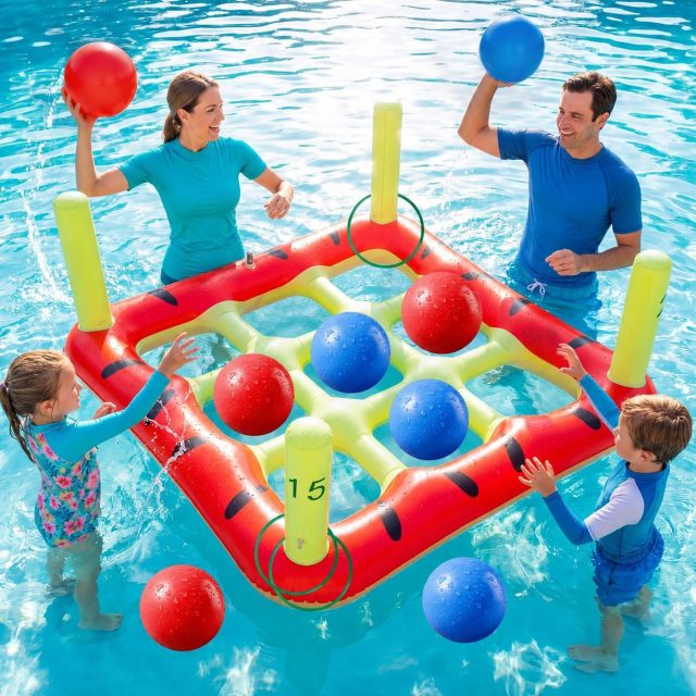 Pool Toys Game Set Giant Inflatable Pool Tic Tac Toe with Ring Toss Game