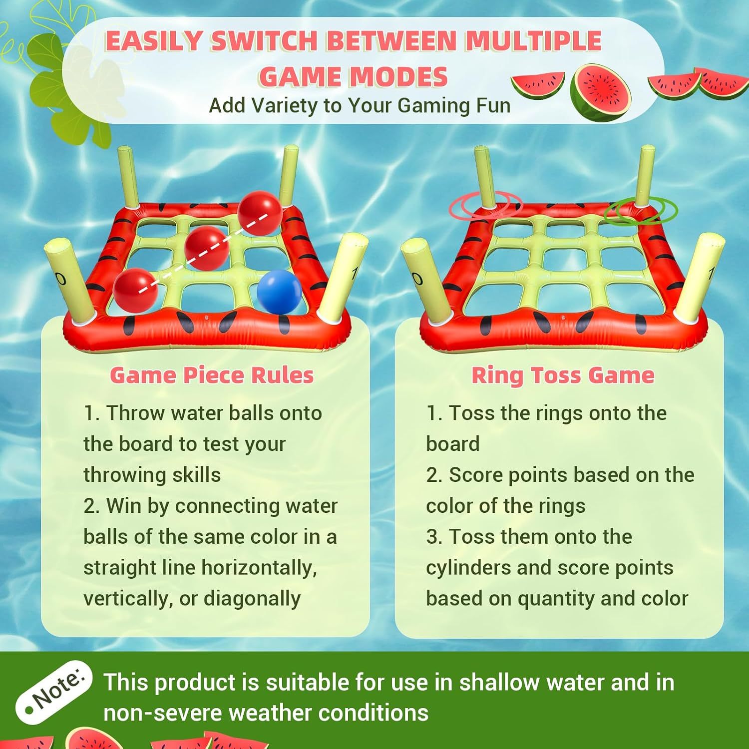 Pool Toys Game Set Giant Inflatable Pool Tic Tac Toe with Ring Toss Game