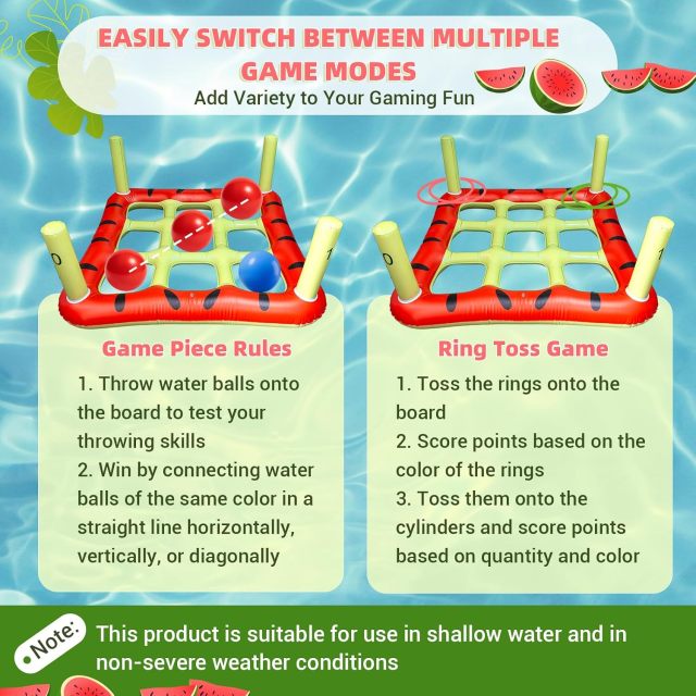 Pool Toys Game Set Giant Inflatable Pool Tic Tac Toe with Ring Toss Game