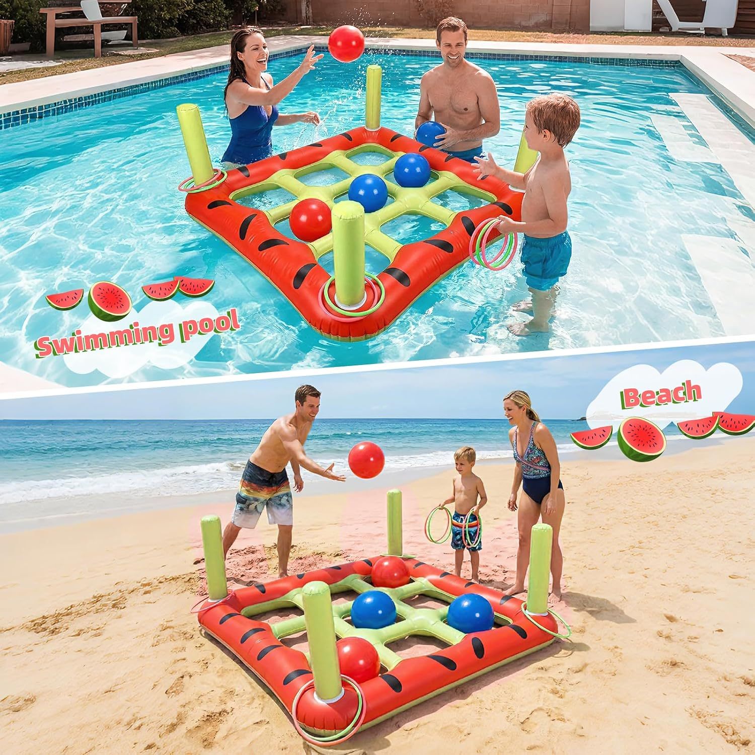 Pool Toys Game Set Giant Inflatable Pool Tic Tac Toe with Ring Toss Game