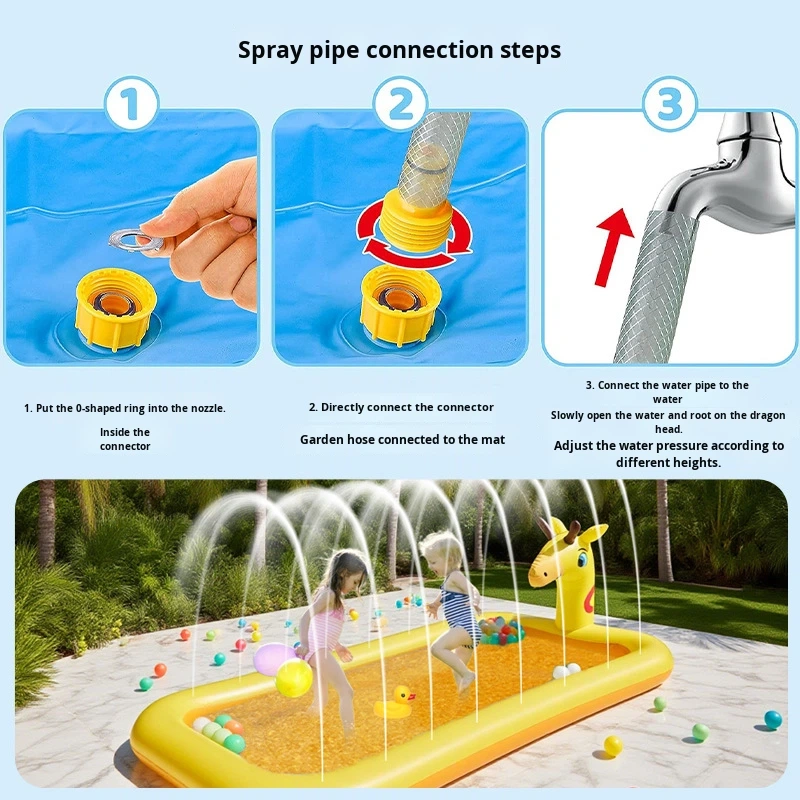 Inflatable Giraffe Spray Pool | Kids Backyard Splash Pool Water Toy