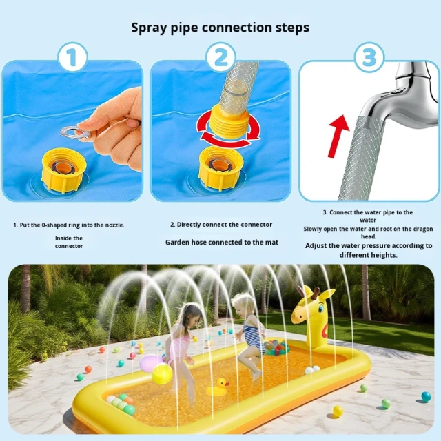 Inflatable Giraffe Spray Pool | Kids Backyard Splash Pool Water Toy