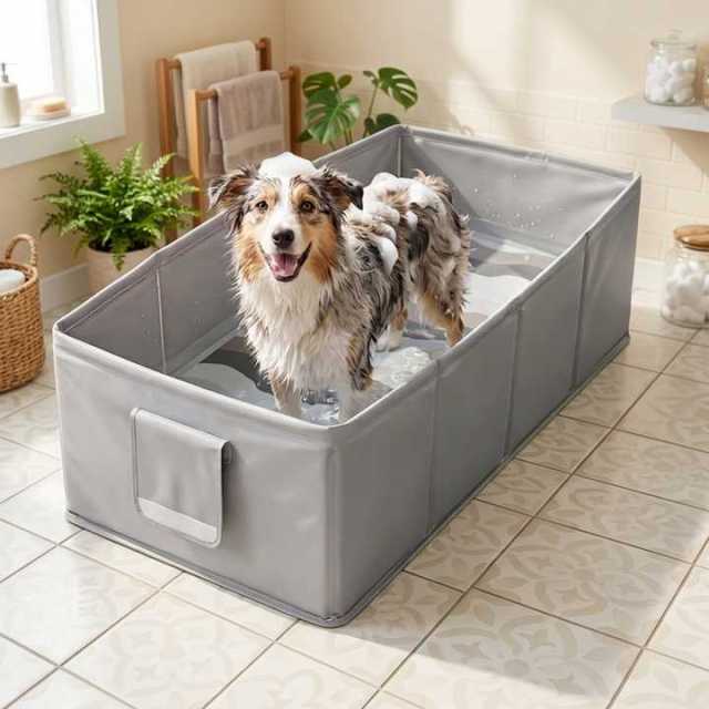 Collapsible Pet Bath Tub | Foldable PVC Dog Bathtub for Home & Camping