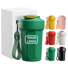 Custom Logo 450-480ml 304 Stainless Steel Double Wall Insulated Coffee Tumbler Travel Coffee Mug With Lid and Rope