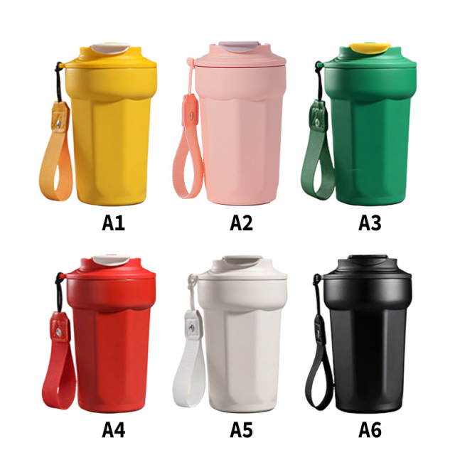 Custom Logo 450-480ml 304 Stainless Steel Double Wall Insulated Coffee Tumbler Travel Coffee Mug With Lid and Rope