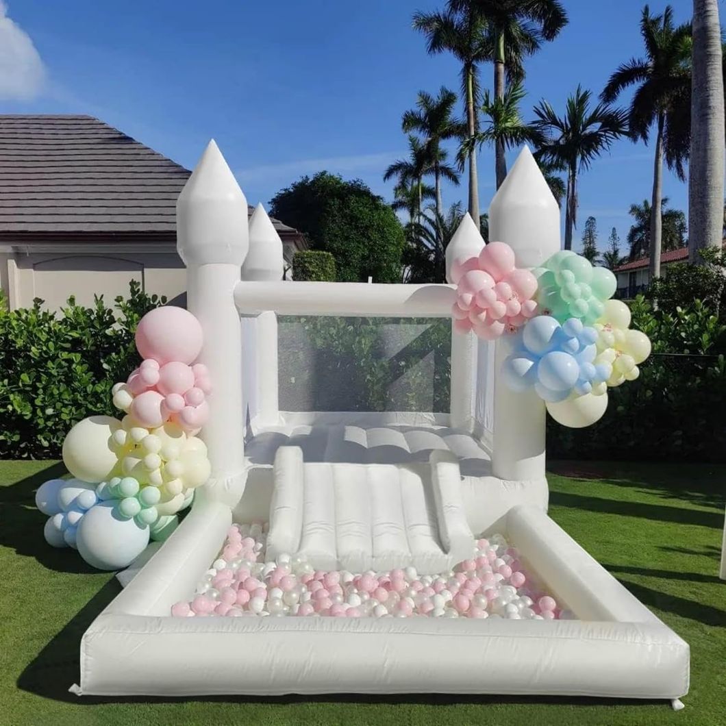 Elegant White Inflatable Castle with Slide & Ball Pit for Weddings