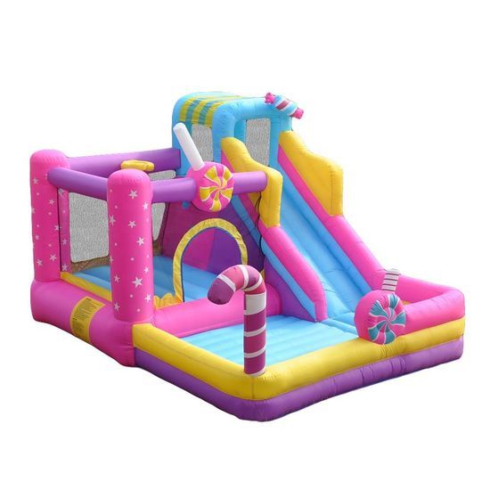 Sweet Candy Inflatable Bounce House with Slide & Ball Pit for Kids
