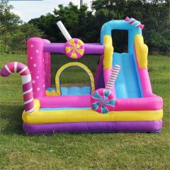 Sweet Candy Inflatable Bounce House with Slide & Ball Pit for Kids