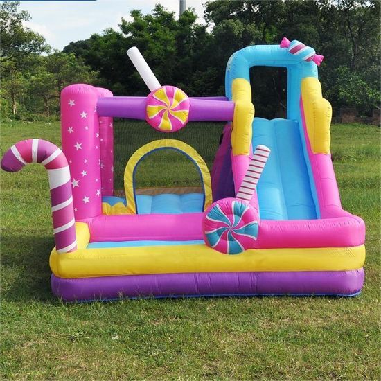 Sweet Candy Inflatable Bounce House with Slide & Ball Pit for Kids