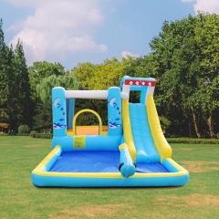 6-in-1 Children Backyard Inflatable Bounce House with Slide Pool
