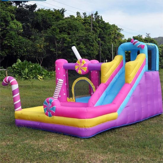 Sweet Candy Inflatable Bounce House with Slide & Ball Pit for Kids