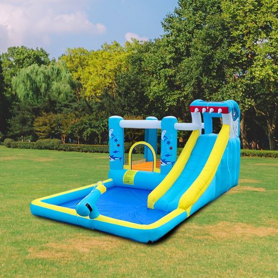 6-in-1 Children Backyard Inflatable Bounce House with Slide Pool
