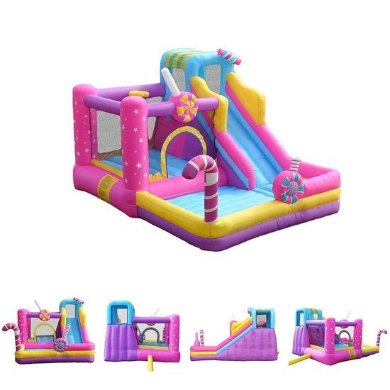 Sweet Candy Inflatable Bounce House with Slide & Ball Pit for Kids