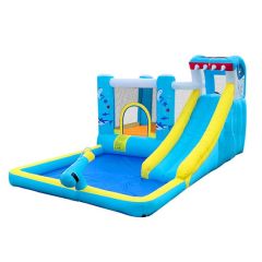 6-in-1 Children Backyard Inflatable Bounce House with Slide Pool