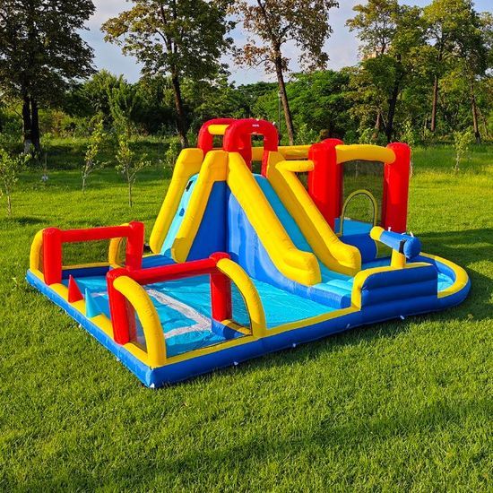 6-in-1 Dry & Wet Inflatable Castle with Slide & Pool (58 characters)