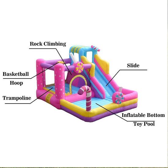 Sweet Candy Inflatable Bounce House with Slide & Ball Pit for Kids