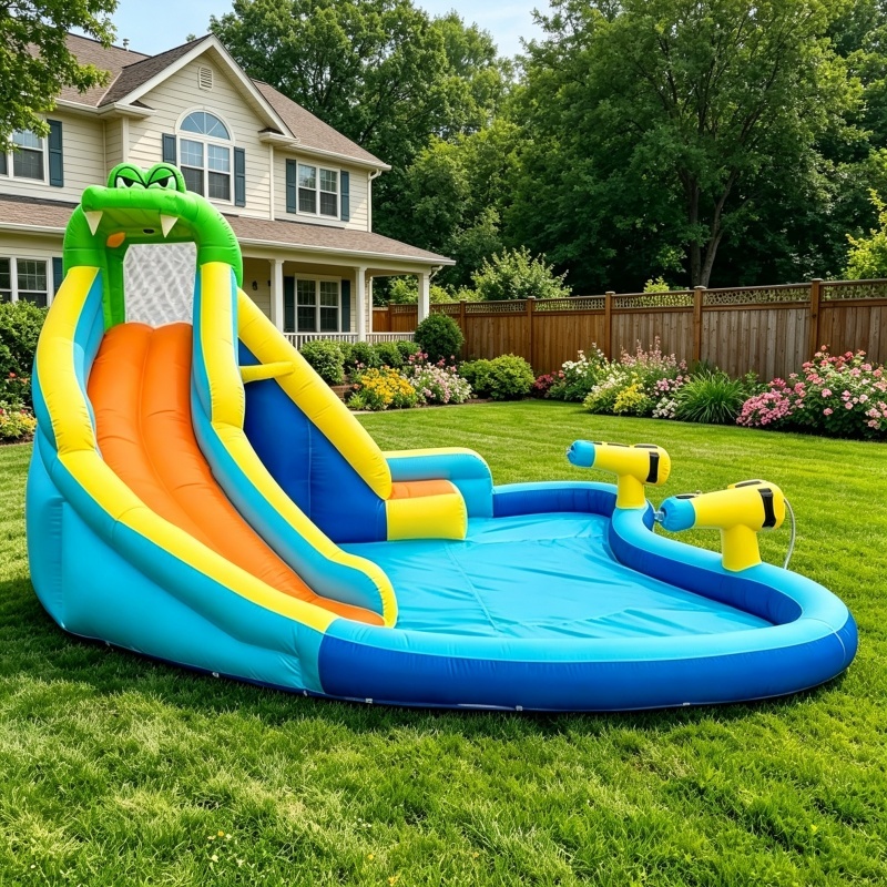 Kids Inflatable Bounce House with Splash Pool & Basketball Hoop