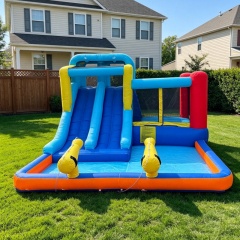 Double-Slide Inflatable Water Bounce House with Twin Water Cannons