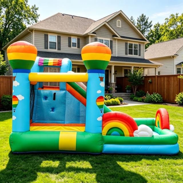 Dreamy Rainbow Bouncer with Slide & Splash Pool