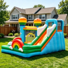 Dreamy Rainbow Bouncer with Slide & Splash Pool