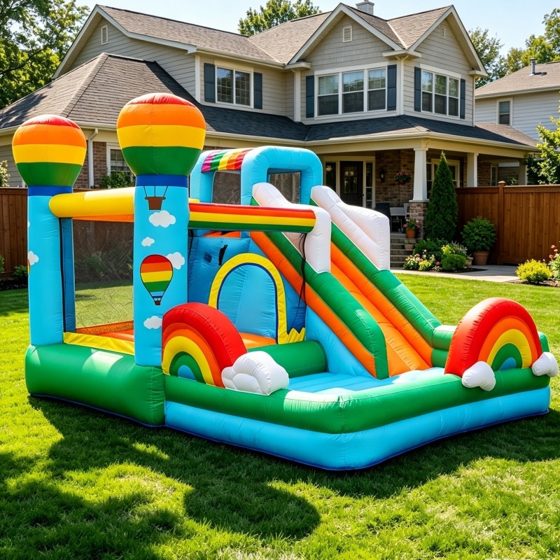 Dreamy Rainbow Bouncer with Slide & Splash Pool