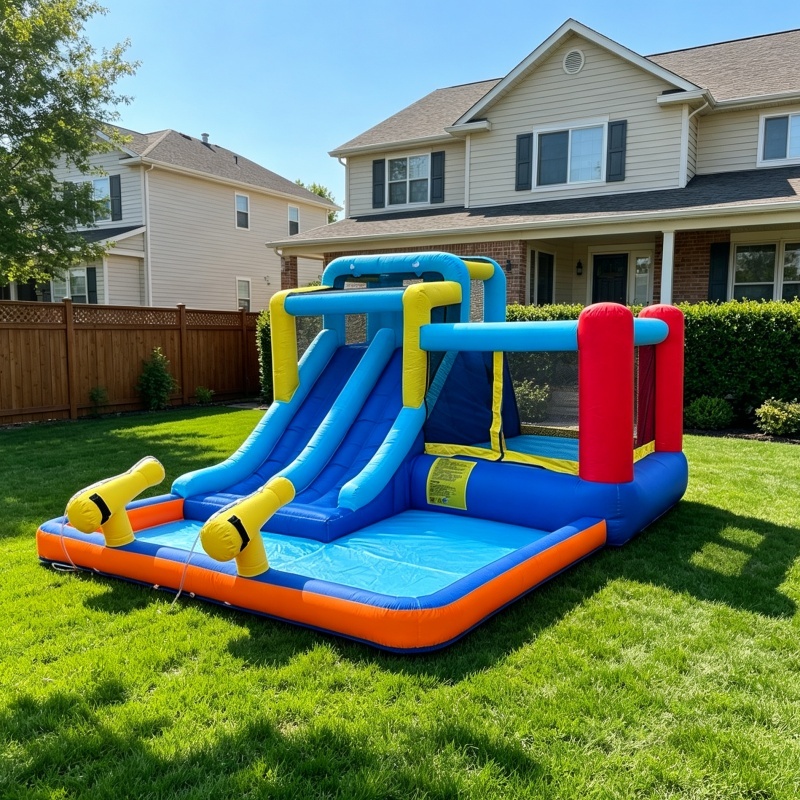Double-Slide Inflatable Water Bounce House with Twin Water Cannons