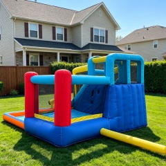 Double-Slide Inflatable Water Bounce House with Twin Water Cannons