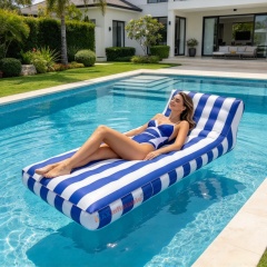 Inflatable Pool Floating Lounger Blue White Striped Water Chaise Bed