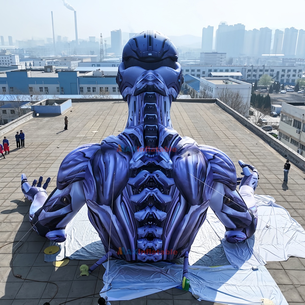 Back view large sci-fi woman robot inflatable sculpture, double side printed festival inflatable prop