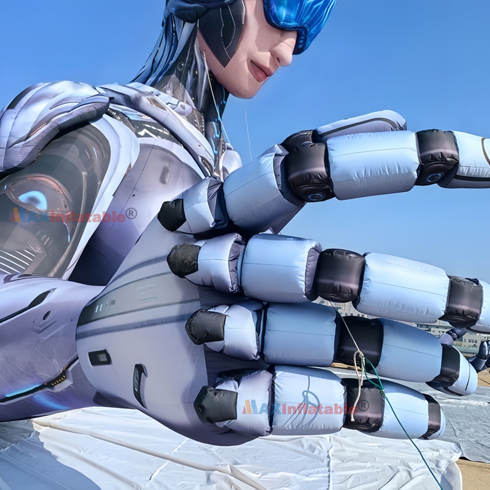 Close up of inflatable cyborg robot hand, reinforced plain nylon inflatable event decoration