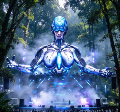 Large Sci-Fi Female Cyborg Inflatable Music Festival Stage Robot