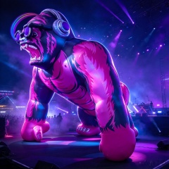 Giant Pink Black Inflatable DJ Gorilla Mascot With Headphones Glasses