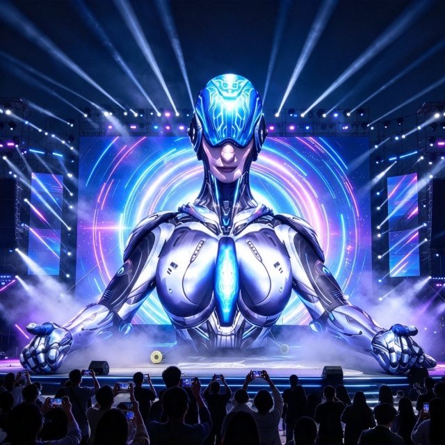Large Sci-Fi Female Cyborg Inflatable Music Festival Stage Robot
