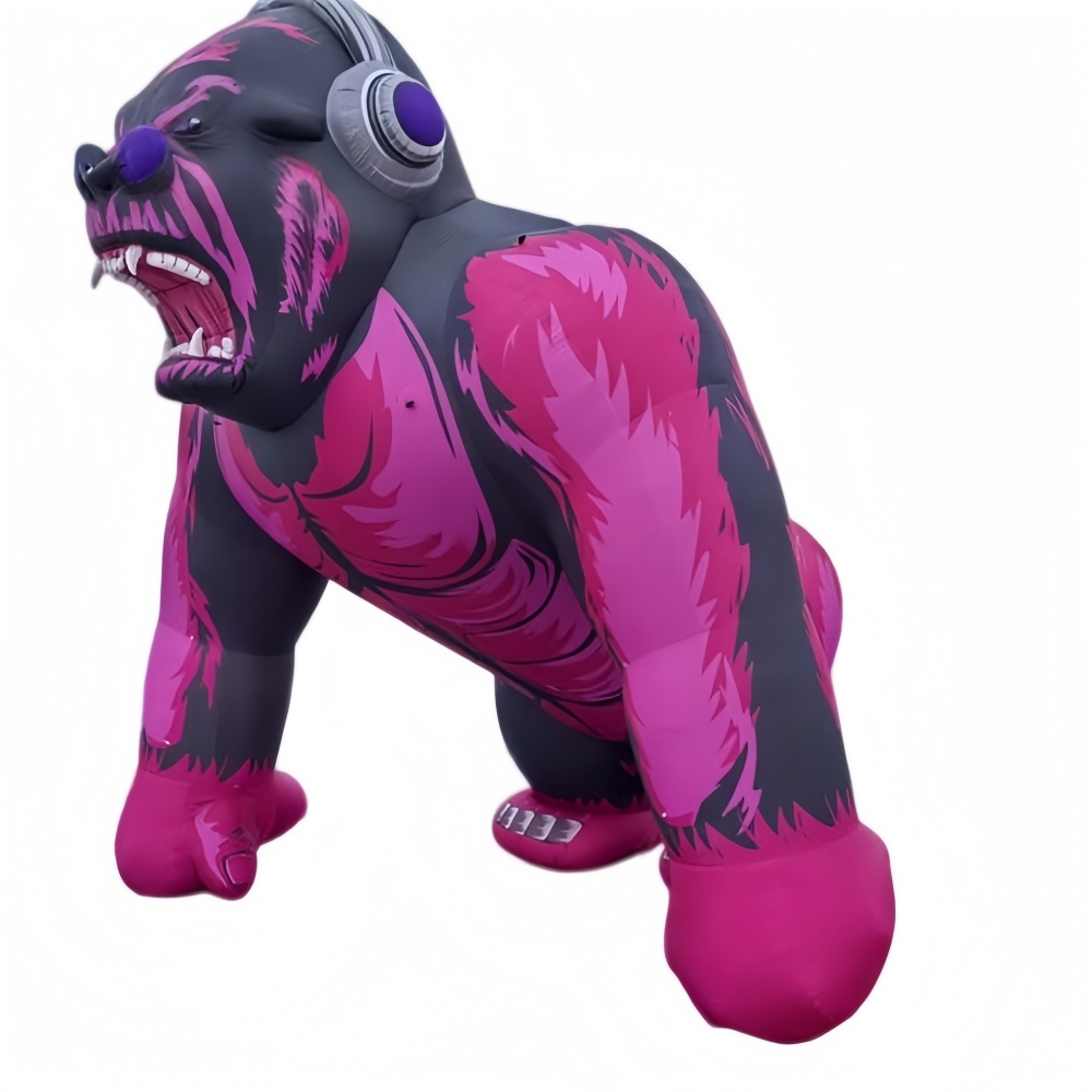 Giant Pink Black Inflatable DJ Gorilla Mascot With Headphones Glasses