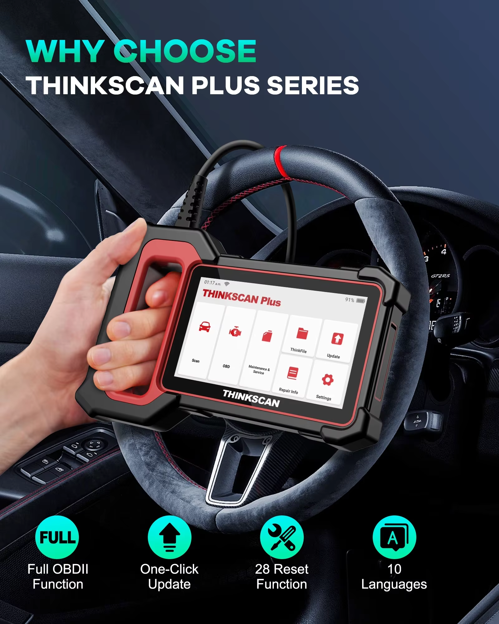 THINKCAR Thinkscan Plus S7 Systems Diagnostics Lifetime Free (ECM, ABS, SRS, TCM, BCM, AC, IC) OBD2 Automotive Diagnostic Scanner +  optional 5 reset service