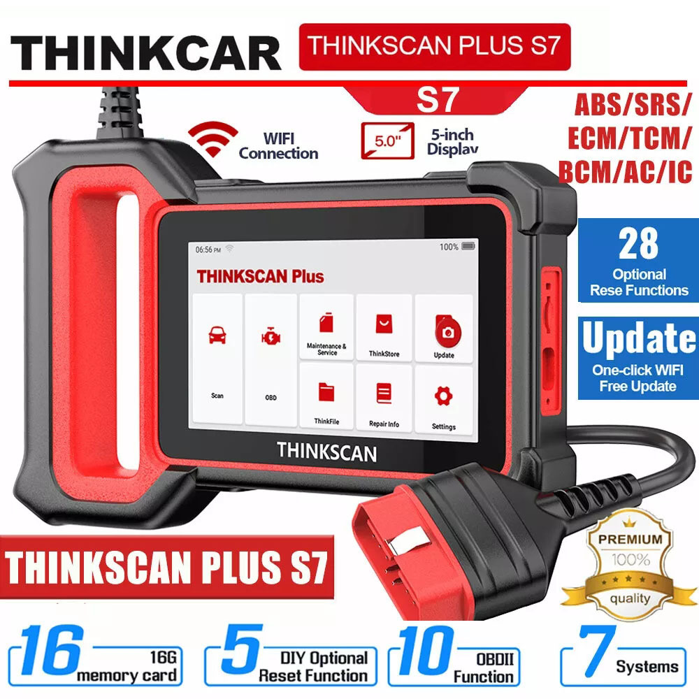 THINKCAR Thinkscan Plus S7 Systems Diagnostics Lifetime Free (ECM, ABS, SRS, TCM, BCM, AC, IC) OBD2 Automotive Diagnostic Scanner +  optional 5 reset service